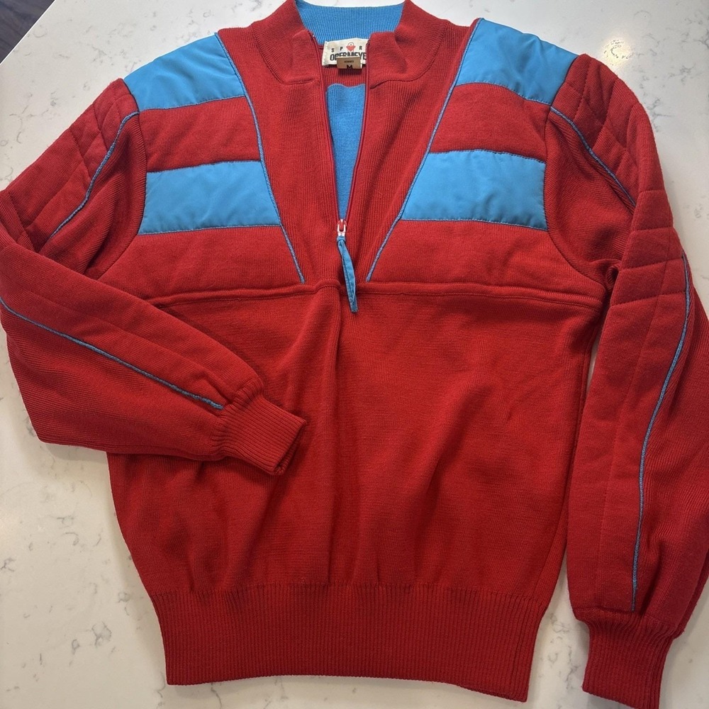 Vintage Obermeyer Sport Men M 80s Wool Sweater Red Colorblock Ski Made Hong Kong